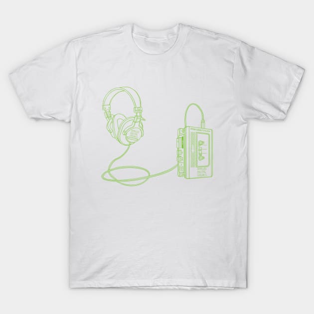 Portable Tape Player (Yellow Green Lines) Analog / Music T-Shirt by Analog Digital Visuals